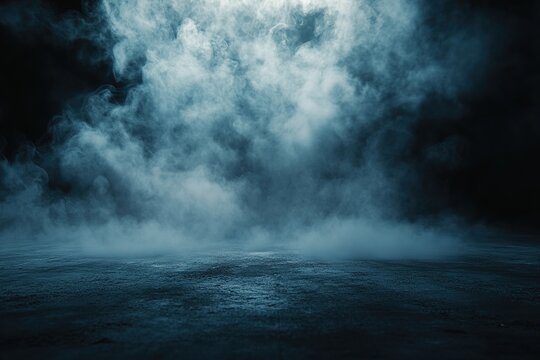 Dramatic Dark Scene With Blue Fog And Wet Ground