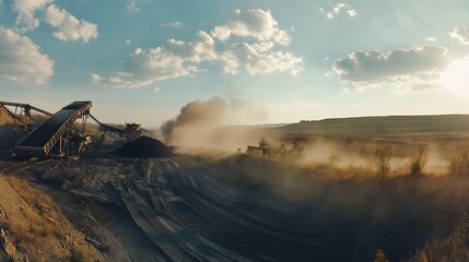 Aerial view reveals vast open-pit coal mine landscape with heavy machinery