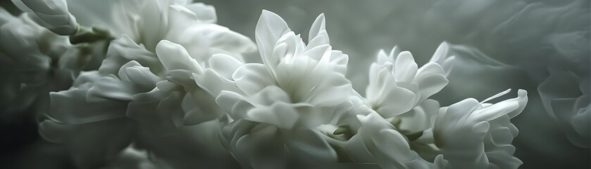 Obraz premium Abstract depiction of white blossoms in smoke.