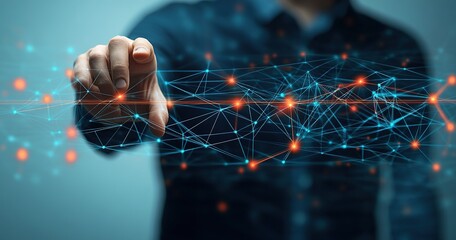 Hand Interacting With Digital Network Graphic