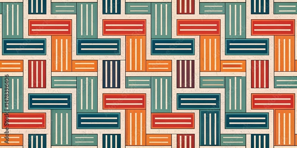 Poster abstract geometric seamless pattern with interlocking rectangles and stripes in vintage color palett