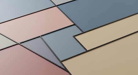 Geometric pastel panels with black frames create a modern abstract design