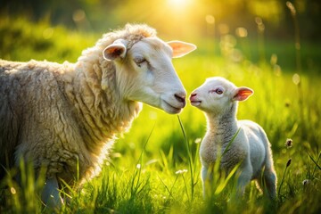 Obraz premium Spring Lambing Ewe Farm Photography: Adorable Sheep & Newborn Lambs