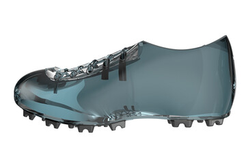 Futuristic Transparent Glass Soccer Shoes Concept Design with Lace-Up Style and Studded Soles for Digital Artwork, glass soccer shoes for cinderella on a PNG Transparent Background
