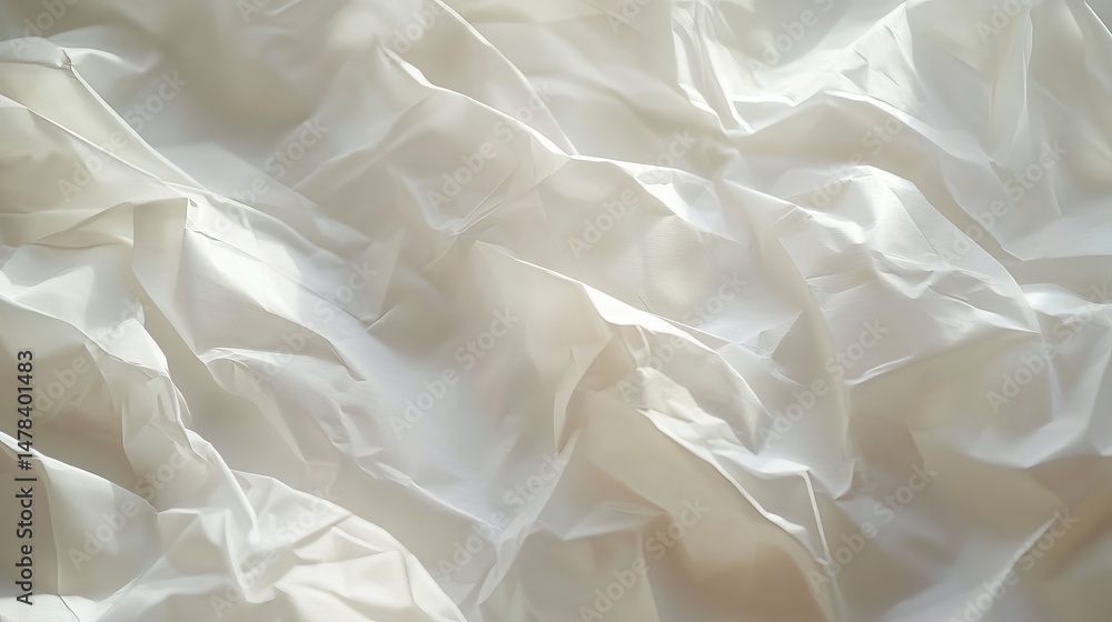 Aufkleber elegant white fabric drapery soft texture background subtle light and shadow abstract wrinkled creas