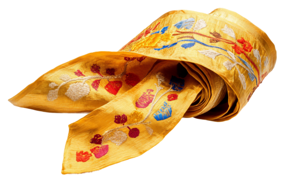 Specially designed Olympic torch relay sash with embroidered details, honoring the tradition of the Olympic flame isolated on white background PNG