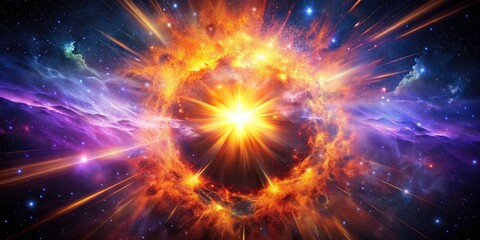 Surreal Cosmic Explosion: Vibrant Nebula, Fiery Orange Purple Space Art