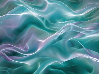 Obraz premium Soft teal and lavender digital waveforms glow, flowing like a calming, abstract river.