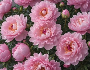 Obraz premium Full bloom pink peonies, lush petals, gentle background, romantic, texture, nature