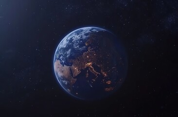 Fototapeta premium Earth Planet Nighttime View From Space