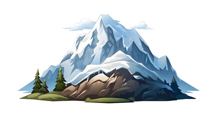 Detailed Cartoon Vector Illustration of Snow-Capped Mountain in Isometric Style