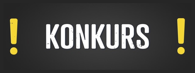Konkurs (bankruptcy) - A blackboard illustration with white text.
