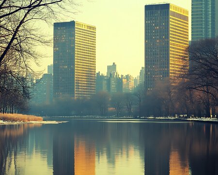 City park winter morning scene - Powered by Adobe