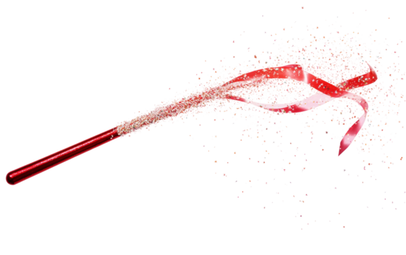 Sparkling ribbon twirling from a parade baton mid-air adding flair to the performance isolated on white background PNG