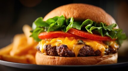 Delicious cheeseburger with crispy french fries.