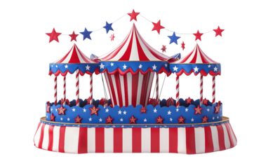 Parade float adorned with red, white, and blue bunting showcasing vibrant patriotic colors isolated on white background PNG