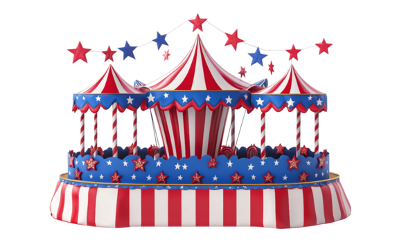 Parade float adorned with red, white, and blue bunting showcasing vibrant patriotic colors isolated on white background PNG