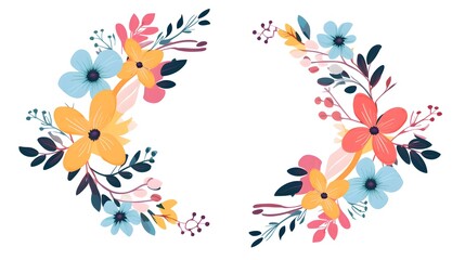 Professional Stylized Floral Wreath with Stencils Isolated on White Background