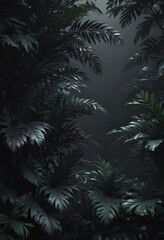 Fototapeta premium Intricate dark foliage, overlapping leaves, mysterious tropical design , texture, depth