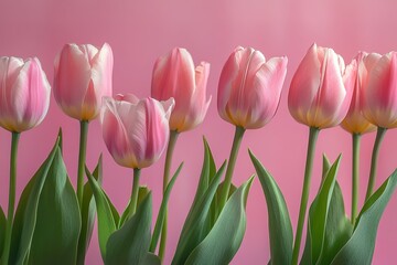 Fototapeta premium Pink Tulips Against Pink Background