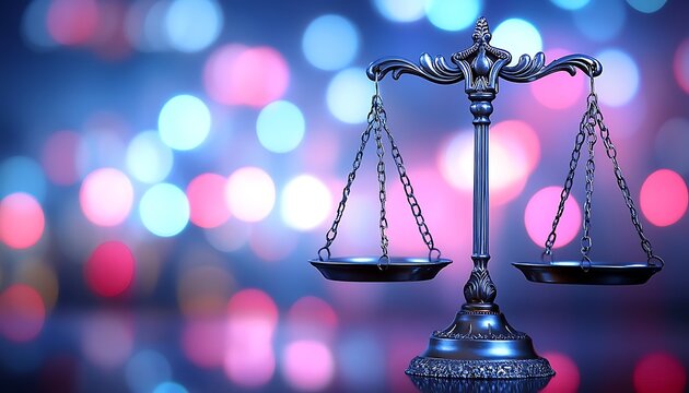 Justice scales on bokeh background