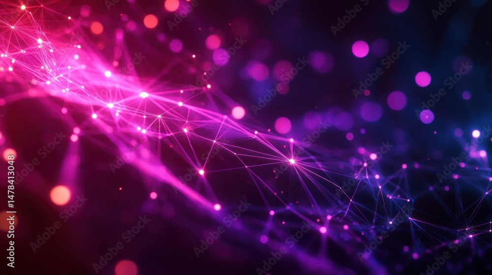Fototapete glowing abstract network of pink and purple connected points and lines representing digital data and