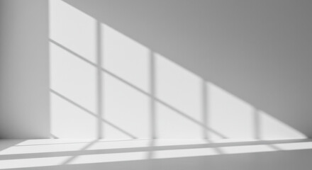 Fototapeta premium White Wall Sunlight: Minimalist Interior, Window Shadows, Light & Space, Abstract Design, Background Texture, Modern Architecture, Serene Ambiance