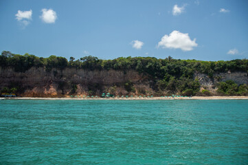 Tropical paradise with turquoise ocean and forest cliffs in Brazil. Baía dos Golfinhos, Pipa, Brazil.