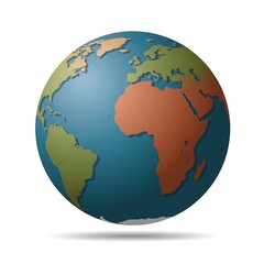 Naklejka premium Globe Centered on Africa, Europe and South America on White Background