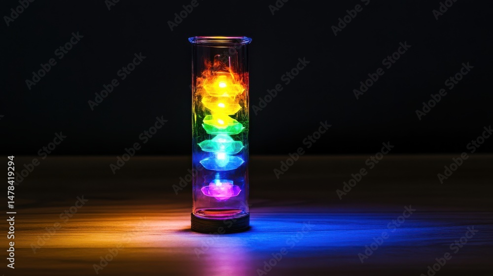 Aufkleber colorful light display with led cylindrical structure on dark background