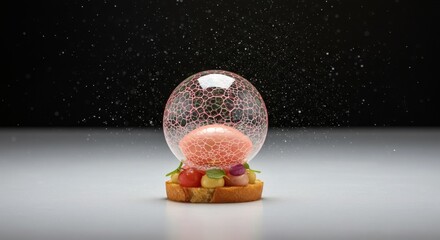 Modern Food Art Showcasing Molecular Gastronomy with Caviar and Delicate Bubble