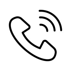  ringing phone icon with a clean and clear design, depicting the moment a device receives an incoming call. Curved lines around the handset represent vibration or ringtone sound, making it a universal