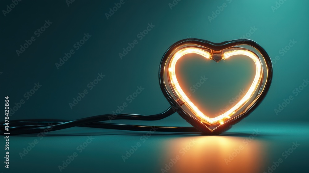 Aufkleber glowing heart shape neon light on a smooth surface with soft background