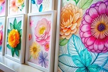 Elegant Floral Line Art with Scribble Patterns - Botanical Illustration Stock Photo