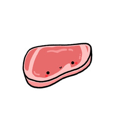 Cute Kawaii Steak Character with Blushing Cheeks and Smiling Face