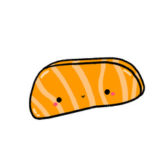 Cute Kawaii Salmon Sushi Character with Smiling Face and Blushing Cheeks