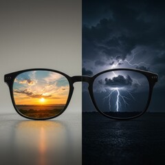 Sunset and Storm Reflection in Eyeglasses
