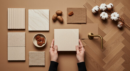 Obraz premium Neutral Palette: Tile, Wood, & Texture Mood Board | Interior Design Inspiration for Warm, Elegant Spaces & Natural Elements
