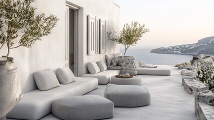 Elegant Outdoor Seating Area Overlooking the Aegean Sea in Santorini