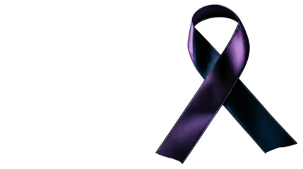 A purple and teal ribbon on a transparent background symbolizing hope and awareness for a cause or disease