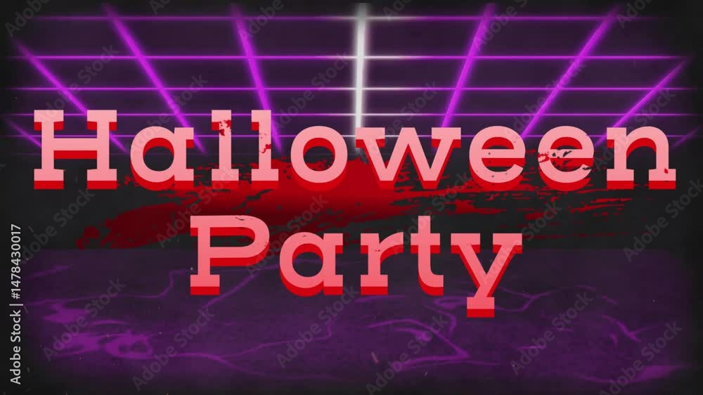 Poster large 3d block text floating through retro neon grid space, magenta lines pulsing behind text