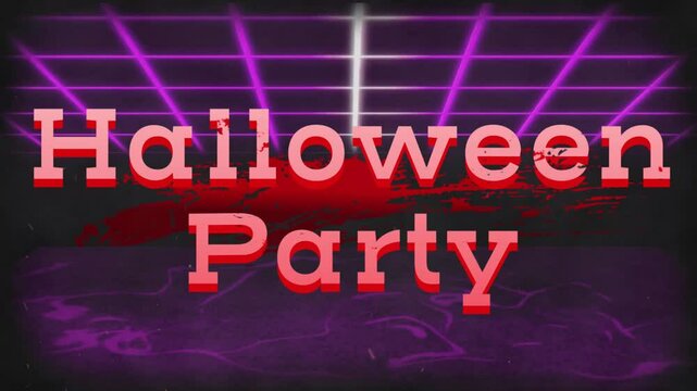Large 3D block text floating through retro neon grid space, magenta lines pulsing behind text