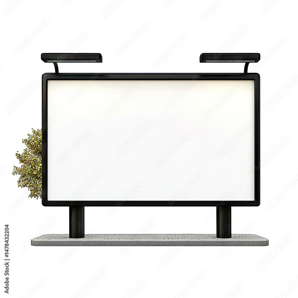 Poster a blank billboard with two lights on top isolated on a transparent background the billboard is ready