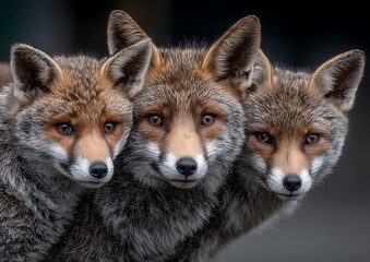 Obraz premium Three Foxes Close-Up Portrait
