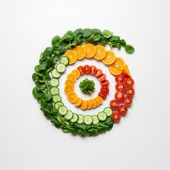 Colorful Spiral of Fresh Fruits and Vegetables