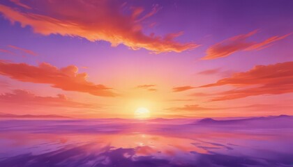 Fluid orange and purple watercolor wash, suggestive of a sunset sky ,  image,  sky,  visual