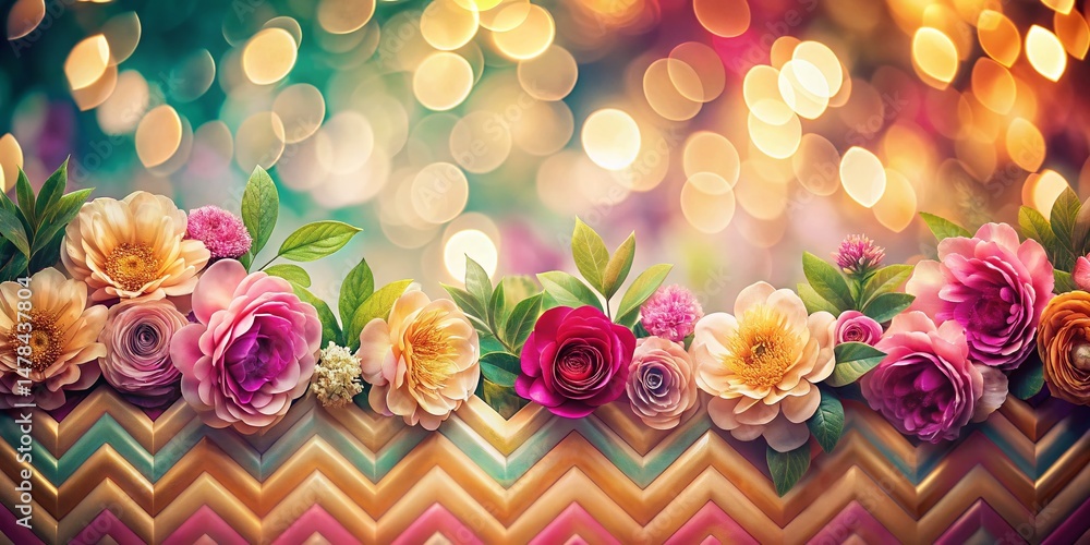 Poster elegant zigzag floral pattern bokeh background - stock photo