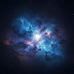 Fototapeta premium Cosmic Nebula with Geometric Grid and Bright Light