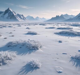 Obraz premium Frozen landscape, snow-covered terrain, icy plains, crystalline frost , texture, wilderness