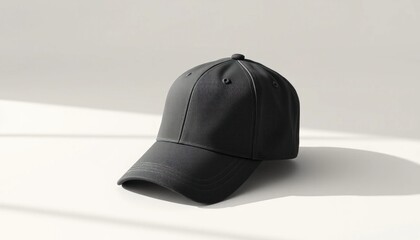 A Minimalist Dark Gray Baseball Cap Isolated on a Bright Surface Casting Shadow, Sporty Casual Headwear